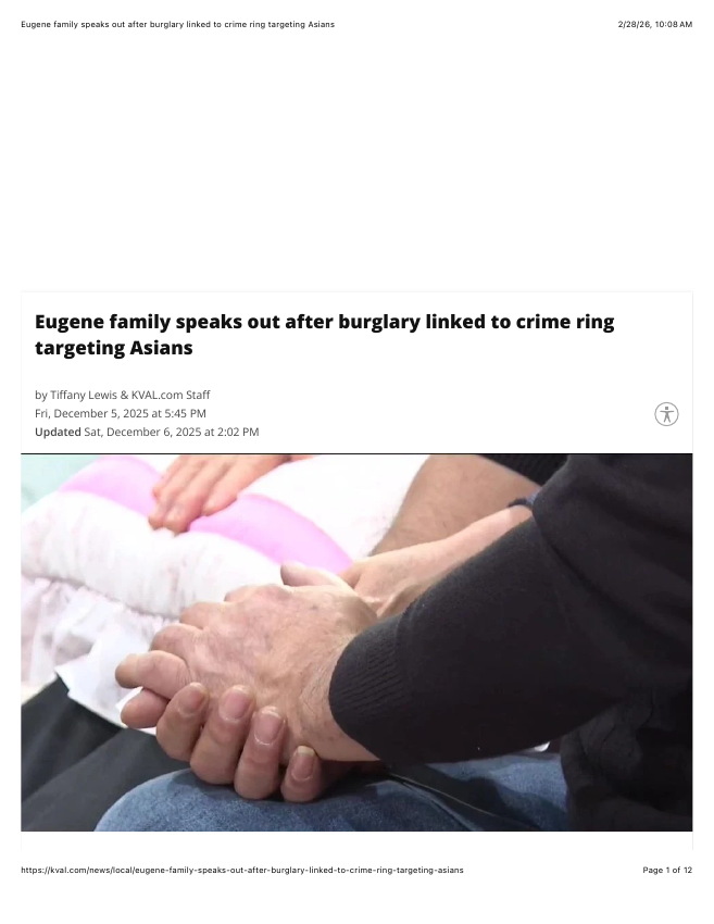 Preview of Eugene family speaks out after burglary linked to crime ring targeting Asians