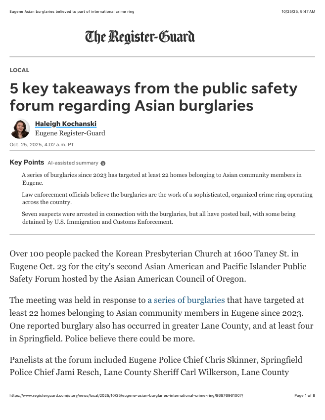Preview of 5 key takeaways from the public safety forum regarding Asian burglaries